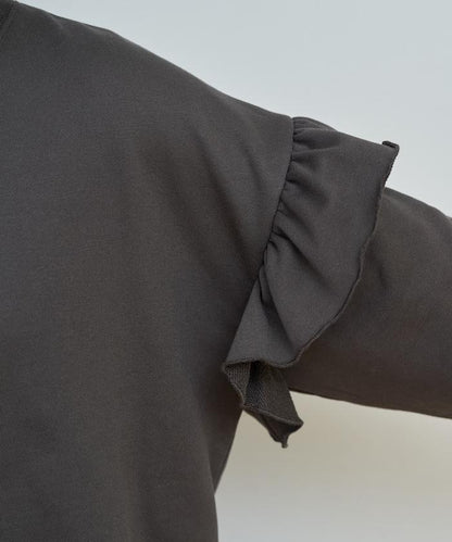 荷葉邊肩部內刷毛套頭衫（衛衣）