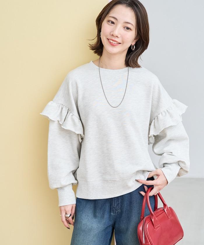 荷葉邊肩部內刷毛套頭衫（衛衣）