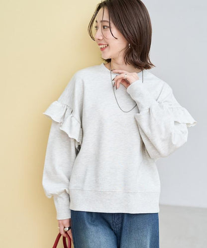 荷葉邊肩部內刷毛套頭衫（衛衣）