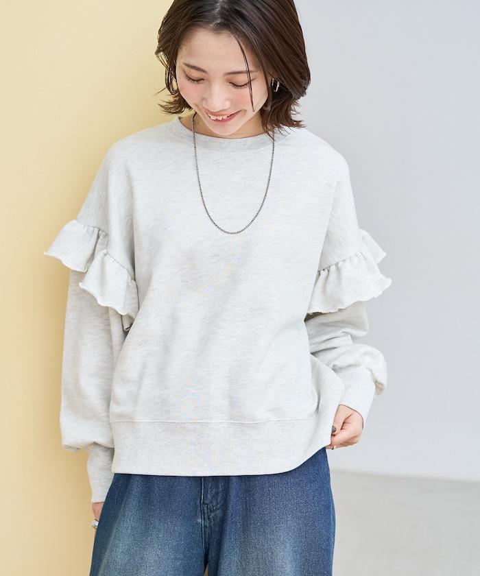 荷葉邊肩部內刷毛套頭衫（衛衣）