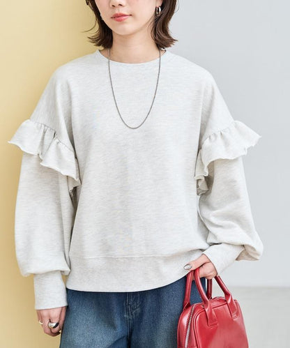 荷葉邊肩部內刷毛套頭衫（衛衣）