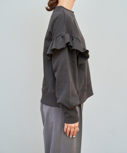 荷葉邊肩部內刷毛套頭衫（衛衣）