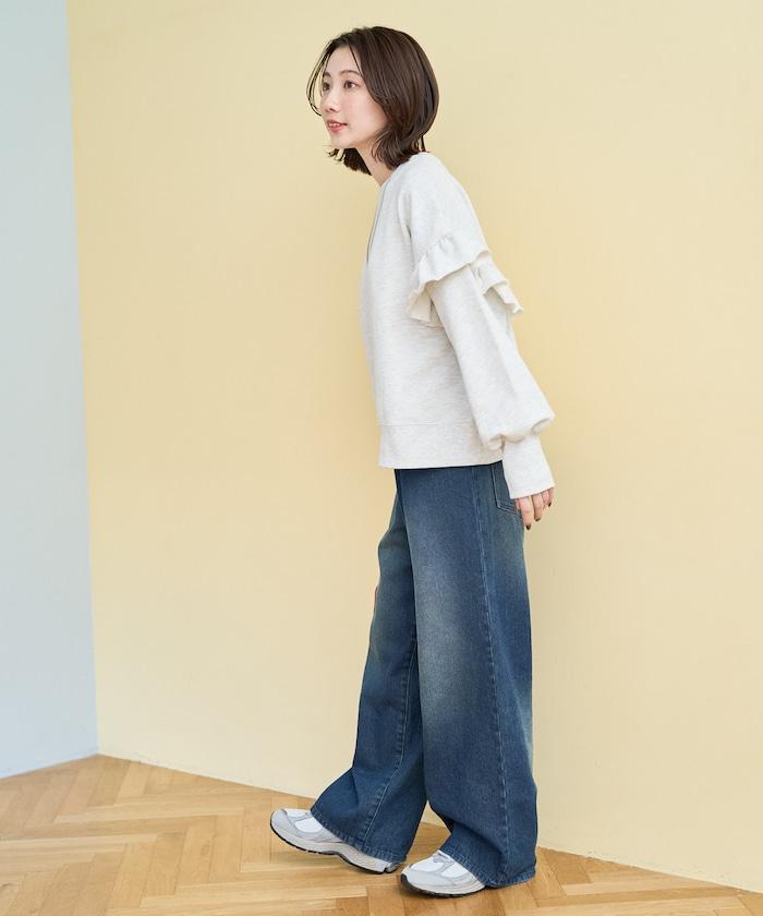 荷葉邊肩部內刷毛套頭衫（衛衣）