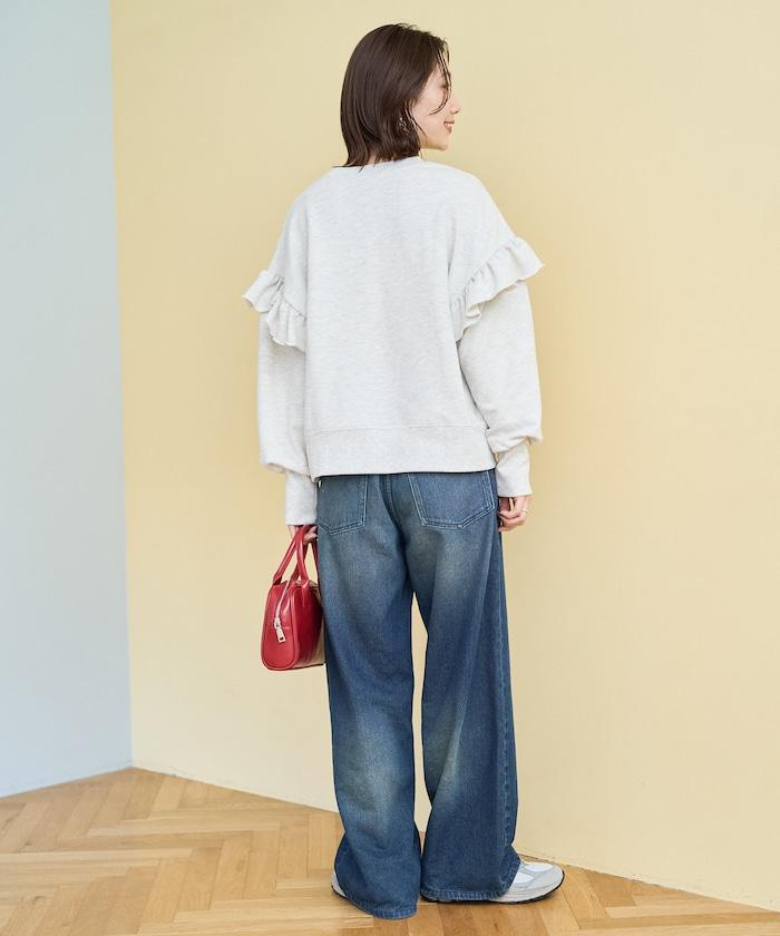 荷葉邊肩部內刷毛套頭衫（衛衣）