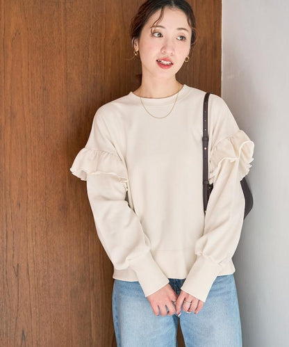 荷葉邊肩部內刷毛套頭衫（衛衣）