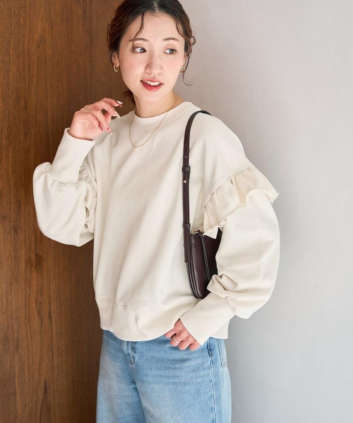 荷葉邊肩部內刷毛套頭衫（衛衣）