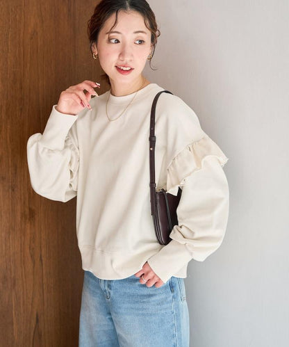 荷葉邊肩部內刷毛套頭衫（衛衣）