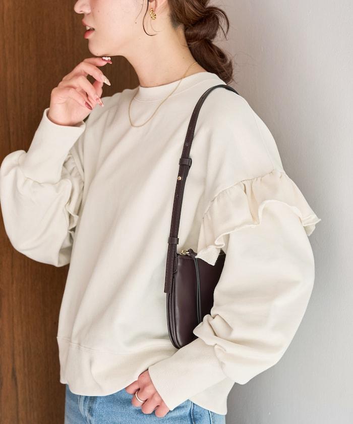 荷葉邊肩部內刷毛套頭衫（衛衣）