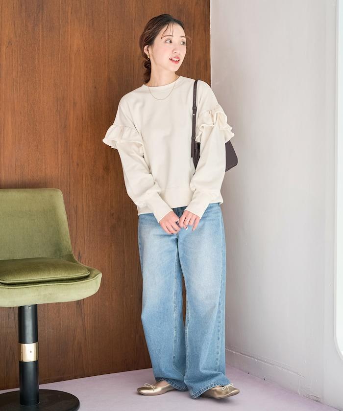 荷葉邊肩部內刷毛套頭衫（衛衣）