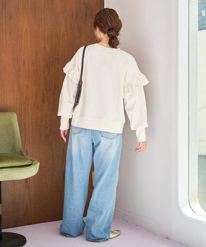 荷葉邊肩部內刷毛套頭衫（衛衣）