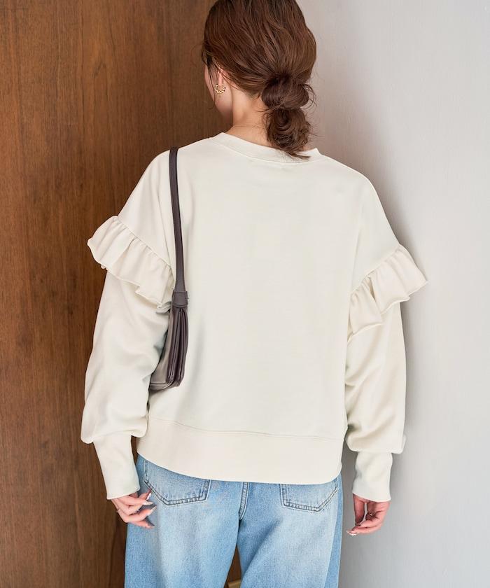 荷葉邊肩部內刷毛套頭衫（衛衣）