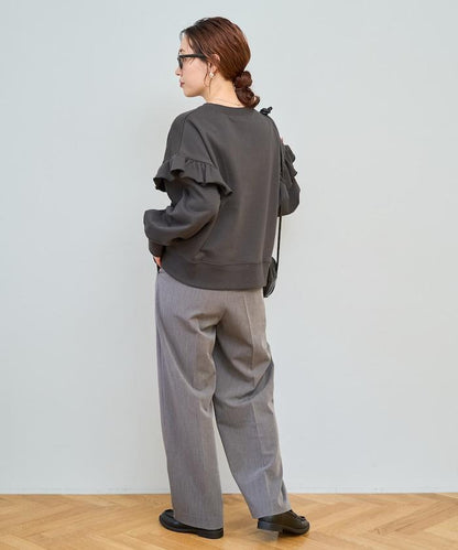 荷葉邊肩部內刷毛套頭衫（衛衣）