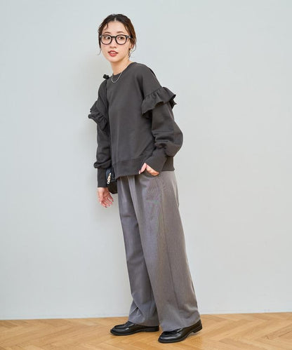 荷葉邊肩部內刷毛套頭衫（衛衣）