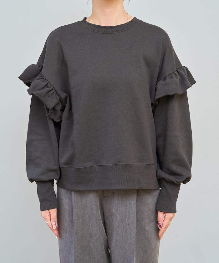 荷葉邊肩部內刷毛套頭衫（衛衣）