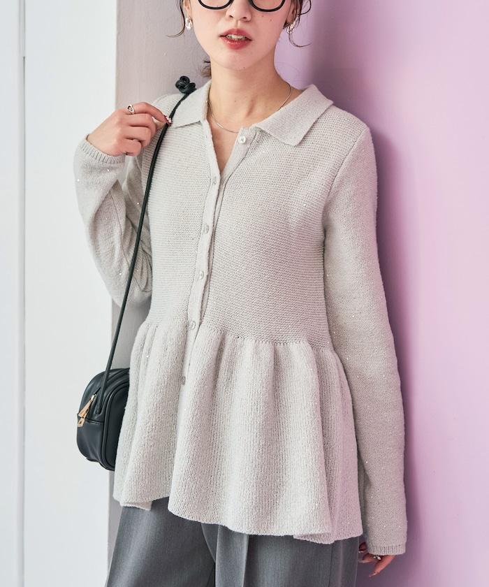 帶領亮片荷葉邊開衫