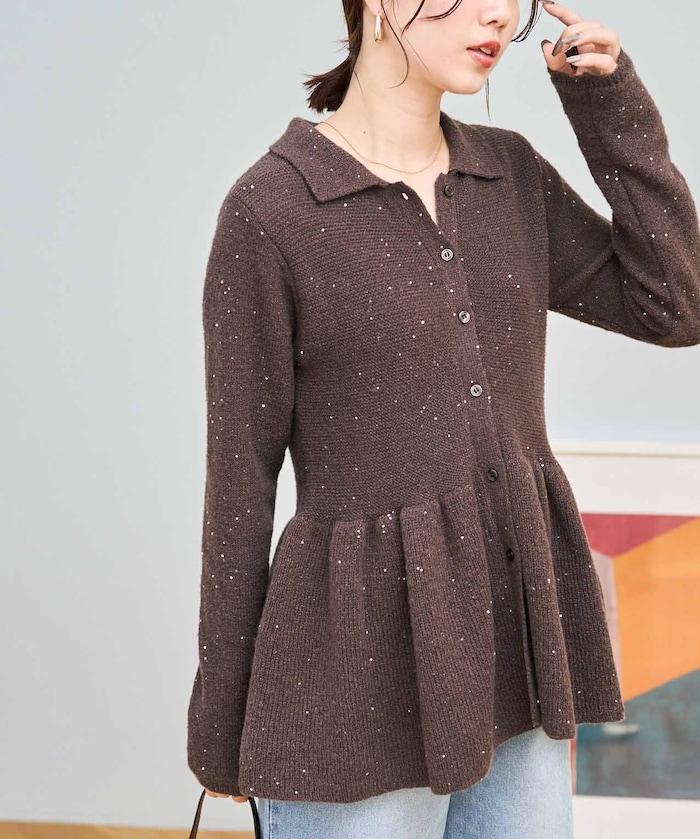 帶領亮片荷葉邊開衫