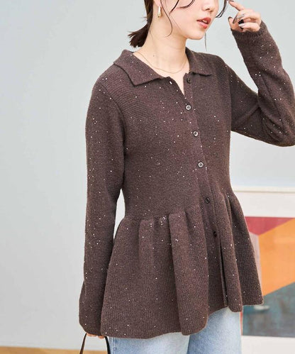 帶領亮片荷葉邊開衫