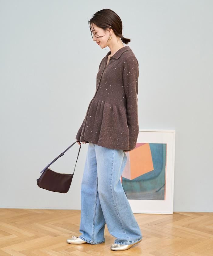 帶領亮片荷葉邊開衫