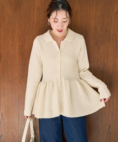 帶領亮片荷葉邊開衫