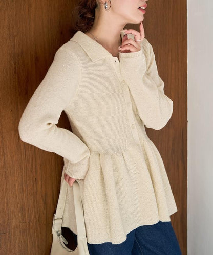 帶領亮片荷葉邊開衫