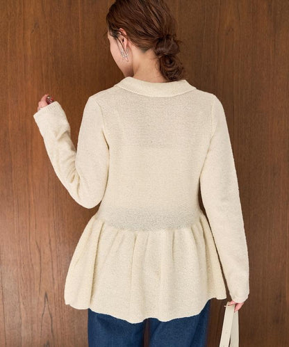 帶領亮片荷葉邊開衫