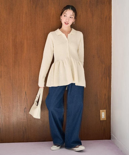 帶領亮片荷葉邊開衫