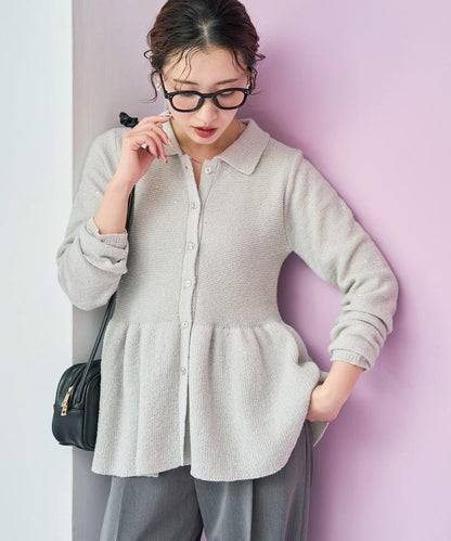 帶領亮片荷葉邊開衫