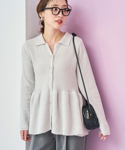 帶領亮片荷葉邊開衫