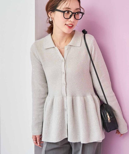 帶領亮片荷葉邊開衫