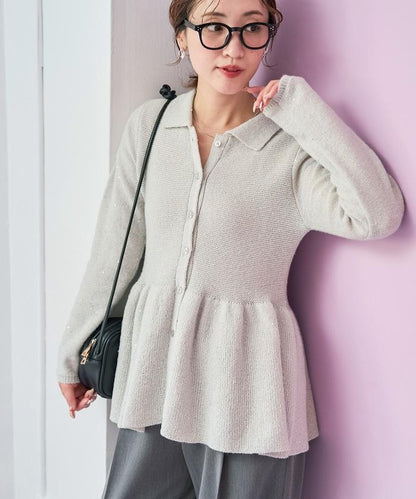 帶領亮片荷葉邊開衫