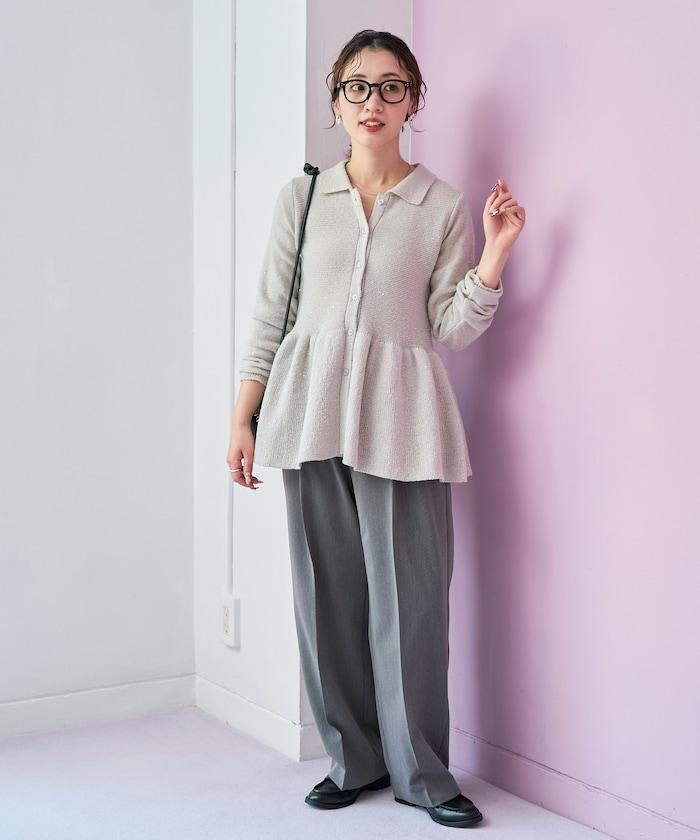 帶領亮片荷葉邊開衫