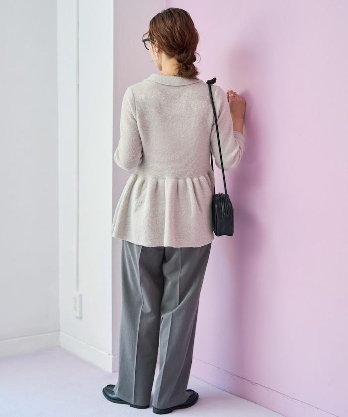 帶領亮片荷葉邊開衫