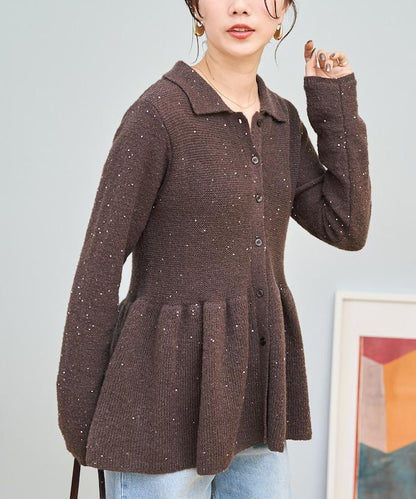 帶領亮片荷葉邊開衫