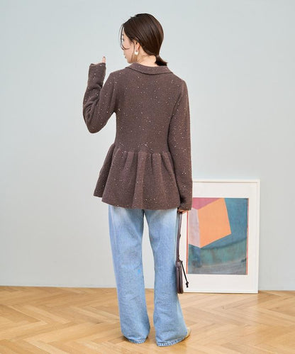 帶領亮片荷葉邊開衫