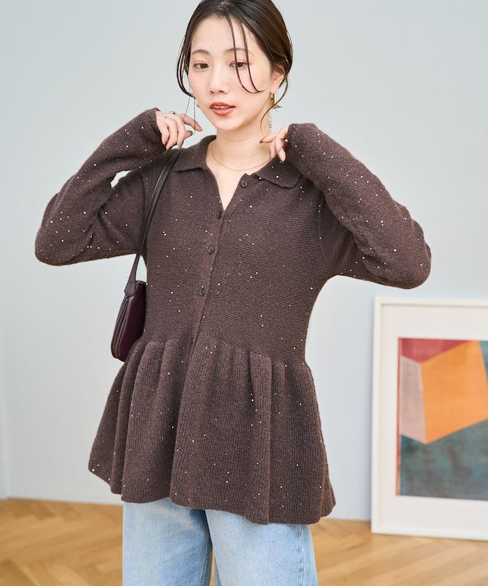 帶領亮片荷葉邊開衫