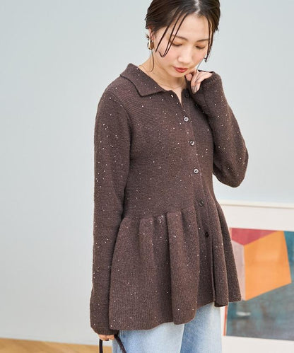 帶領亮片荷葉邊開衫