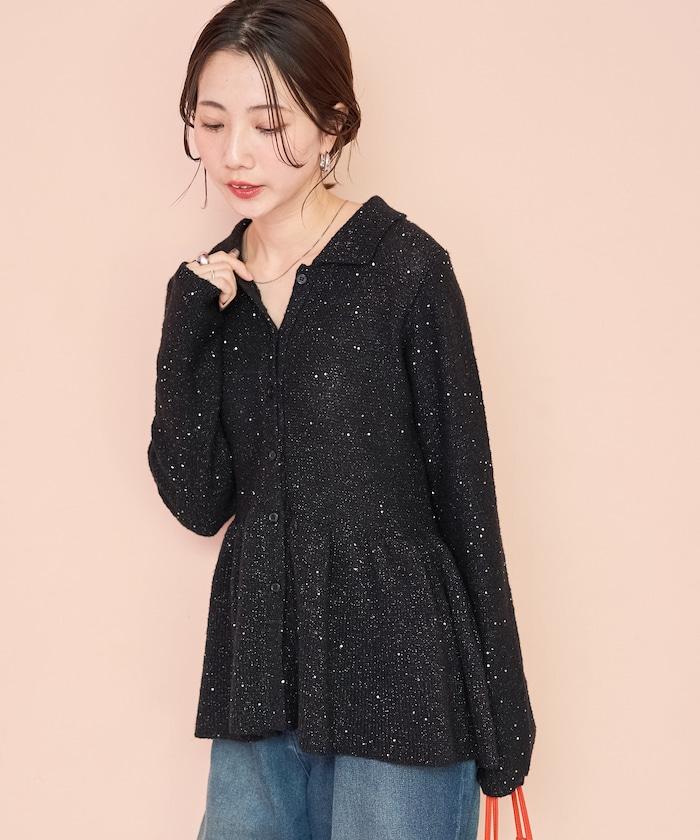 帶領亮片荷葉邊開衫