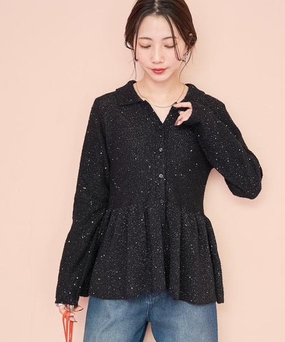 帶領亮片荷葉邊開衫