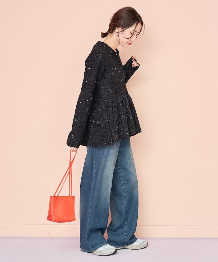 帶領亮片荷葉邊開衫