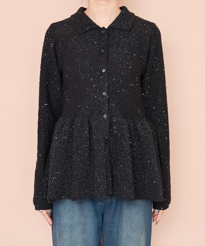 帶領亮片荷葉邊開衫