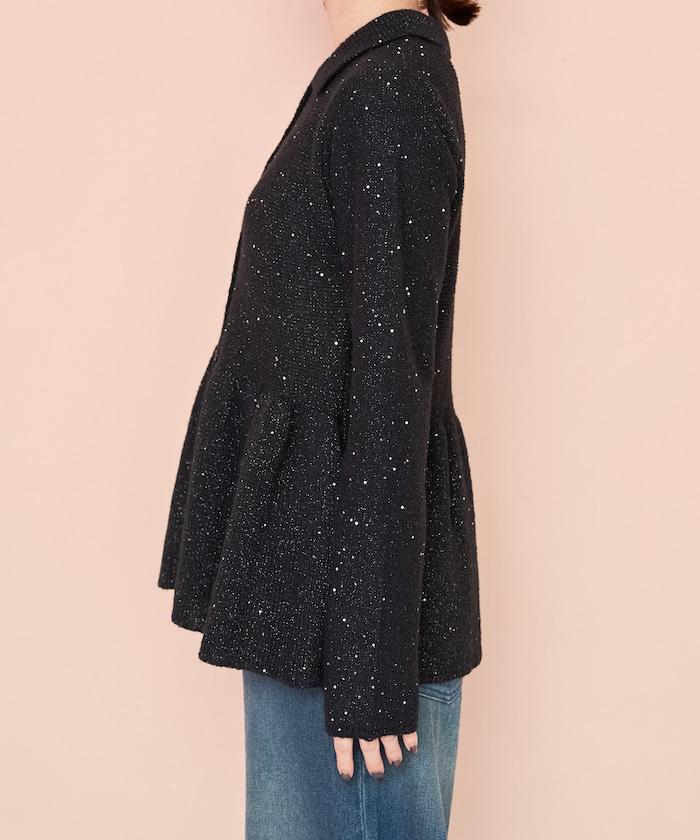 帶領亮片荷葉邊開衫