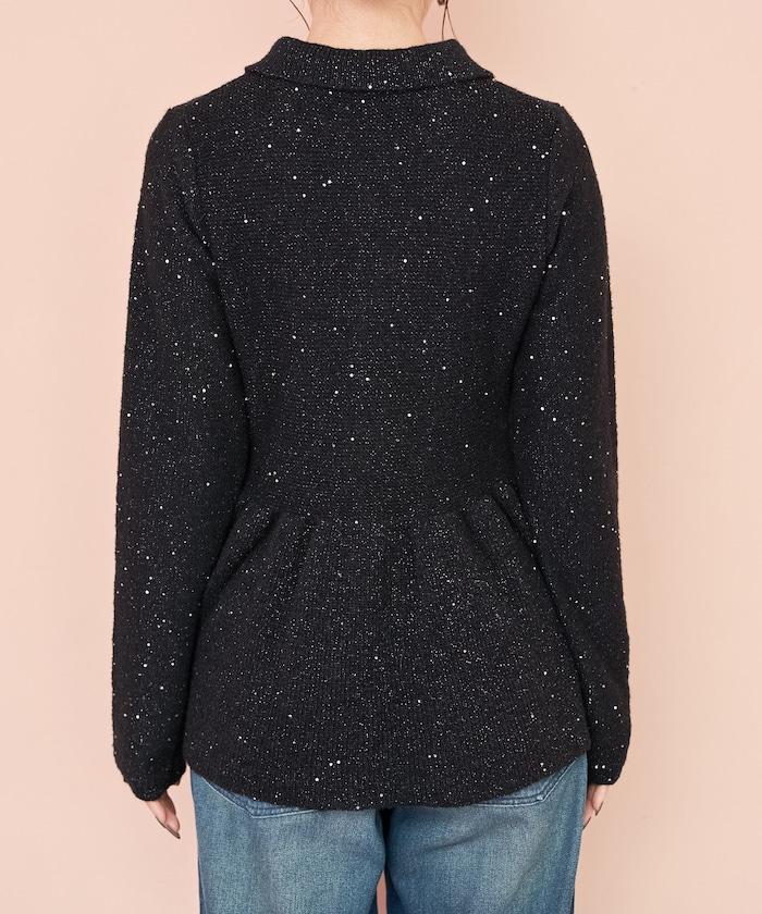 帶領亮片荷葉邊開衫