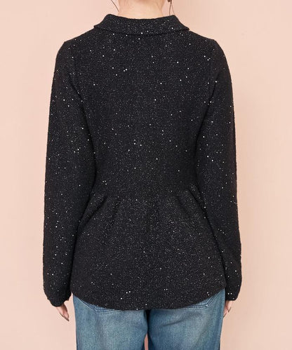 帶領亮片荷葉邊開衫