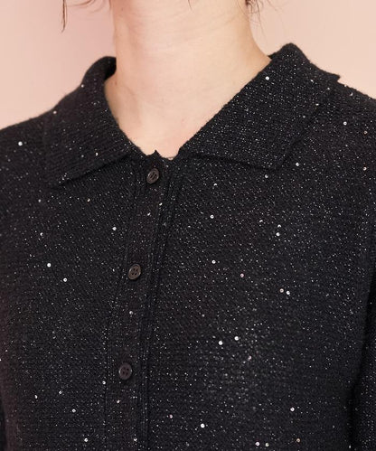 帶領亮片荷葉邊開衫