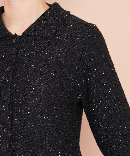 帶領亮片荷葉邊開衫