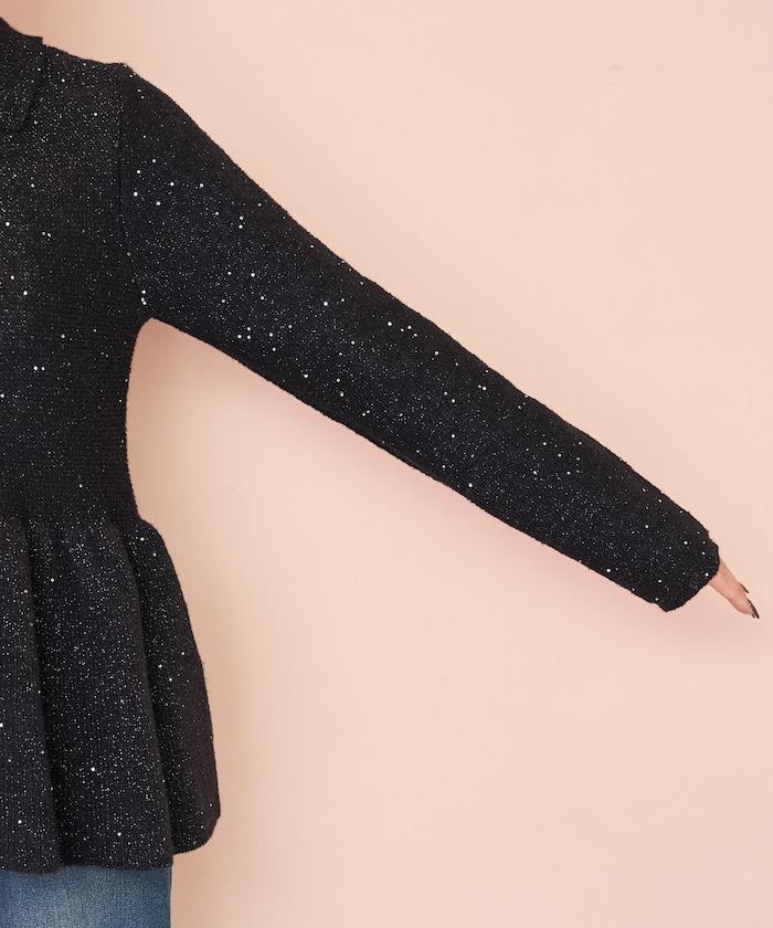 帶領亮片荷葉邊開衫