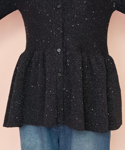 帶領亮片荷葉邊開衫