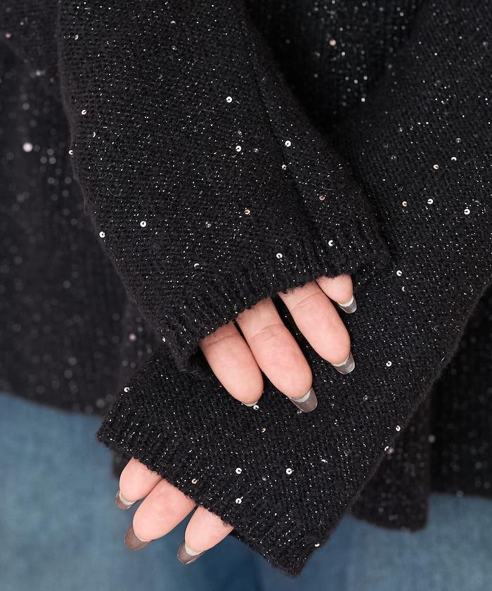 帶領亮片荷葉邊開衫