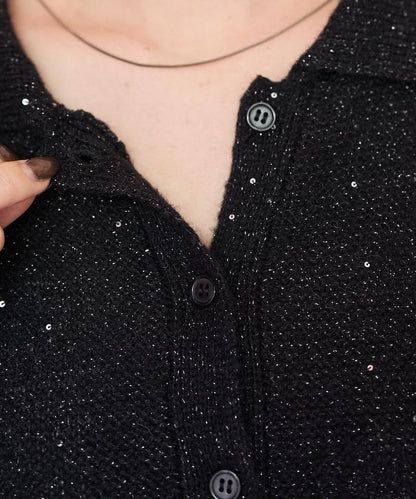 帶領亮片荷葉邊開衫