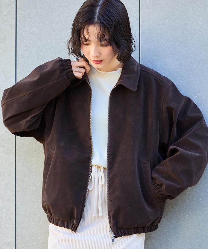 寬鬆版型仿皮絨拉鍊短款夾克